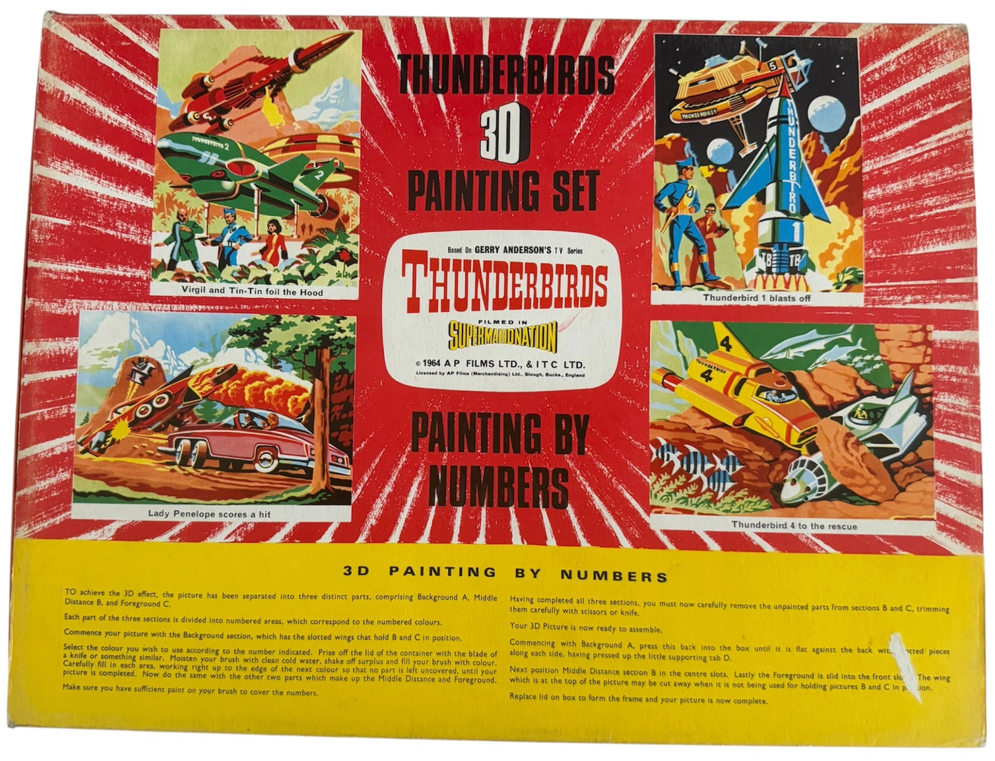 Vintage 1964 Gerry Andersons Thunderbirds JR21 3D Painting Set Number 2 - Thunderbird 1 Blasts Off By J Rosenthal Toys Ltd - Unused In The Original Box - Ex Shop Stock