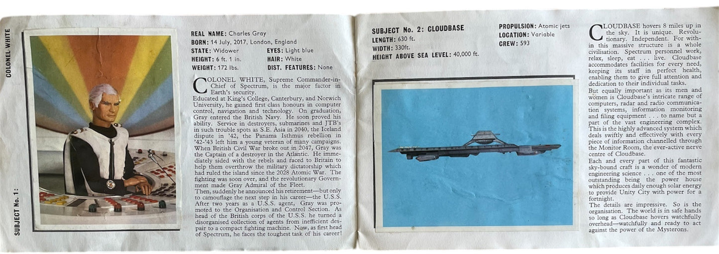 Vintage Gerry Andersons 1968 Ultra Rare Captain Scarlet And The Mysterons Spectrum File Sticker Book - Issued Free With TV21 Magazine