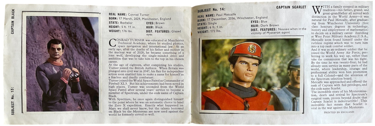 Vintage Gerry Andersons 1968 Ultra Rare Captain Scarlet And The Mysterons Spectrum File Sticker Book - Issued Free With TV21 Magazine