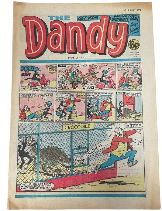 Vintage 1979 The Dandy Weekly Boys And Girls Comic Issue No. 1966 July 28th 1979 By D C Thompson &amp; Co (3.5 Grade) - Ex Shop Stock