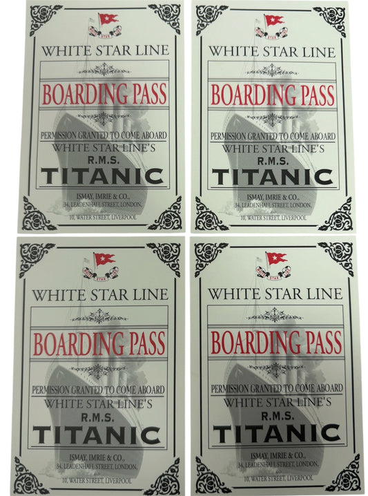 Vintage 2009 RMS Titanic Inc - R.M.S Titanic Ocean Liner - White Star Line Replica Boarding Pass Set Of 4 - Brand New Ex Shop Stock