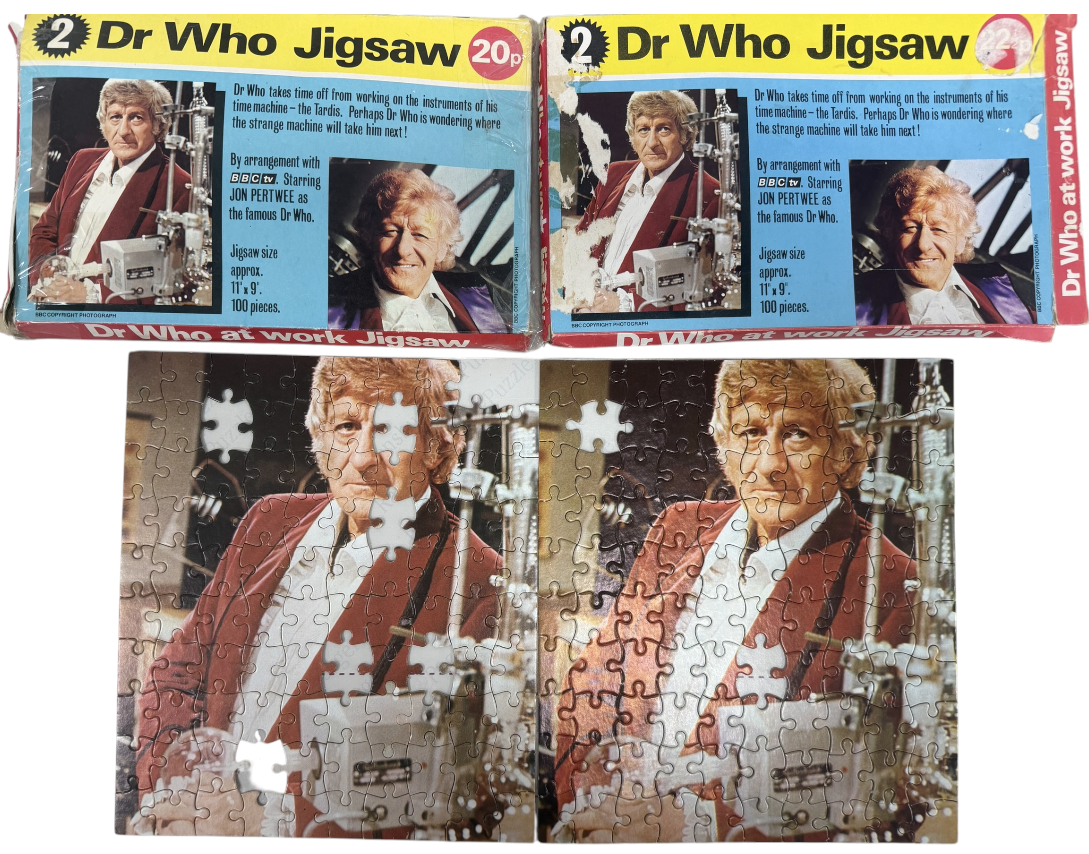 Vintage Pleasure Products 1972 2 x Doctor Who 100 Piece Jigsaw Puzzles No. 2 Featuring Jon Pertwee in The Dr At Work - Both Incomplete