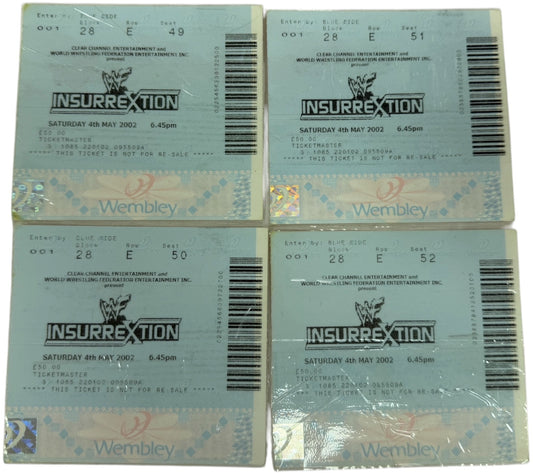 Vintage 4th May 2002 WWF Insurrextion World Wrestling Federation At Wembley Arena - Set Of 4 Ticket Stubs - Ultra Rare