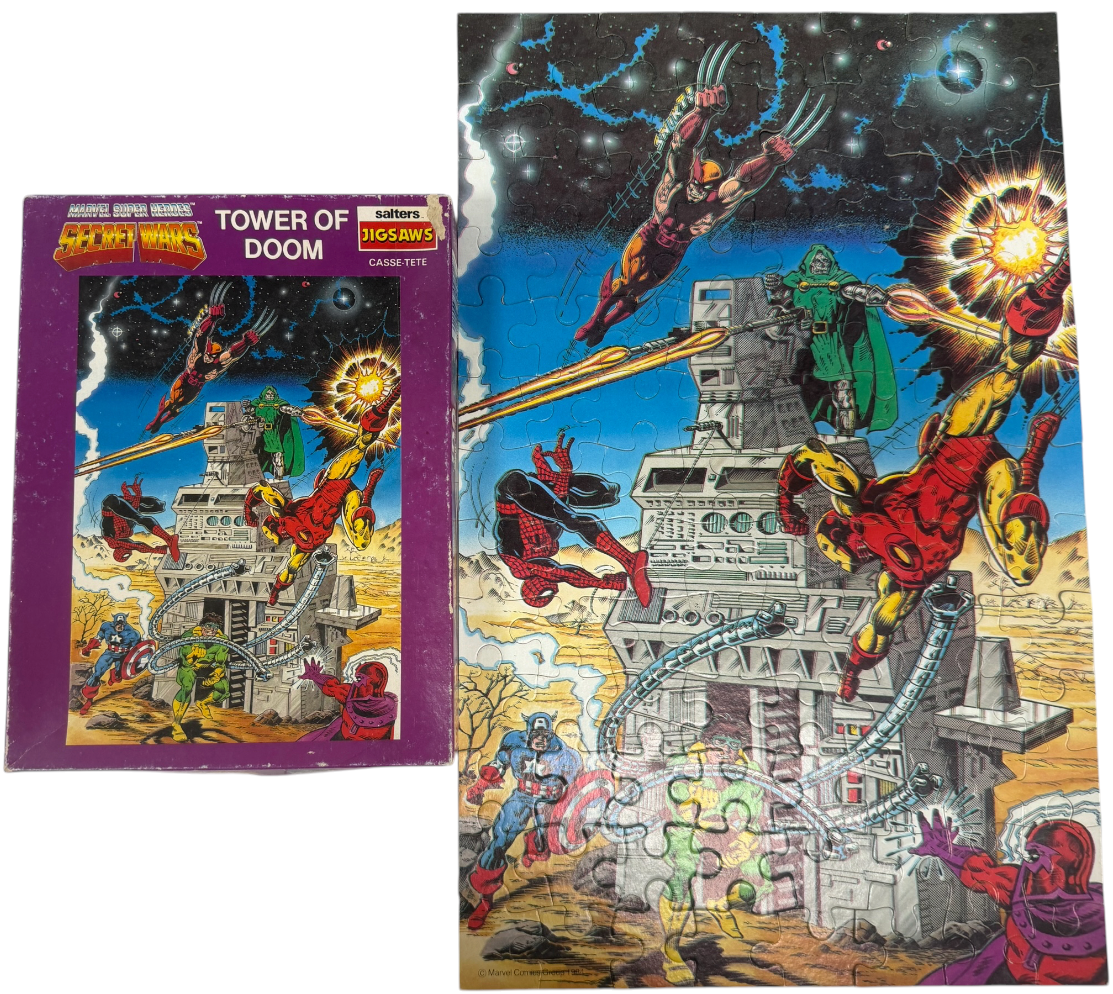 Vintage Salters 1984 Marvel Super Heroes Secret Wars Tower Of Doom 100 Piece Fully Interlocking Jigsaw Puzzle - 100% Complete - In The Original Box