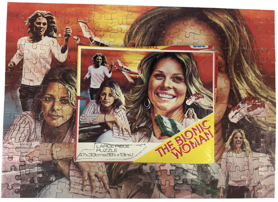 Vintage 1976 The Bionic Woman Whitman 224 Large Piece Jigsaw Puzzle Number 7801 Animated Jamie Sommers Montage - Complete And In The Original Box …