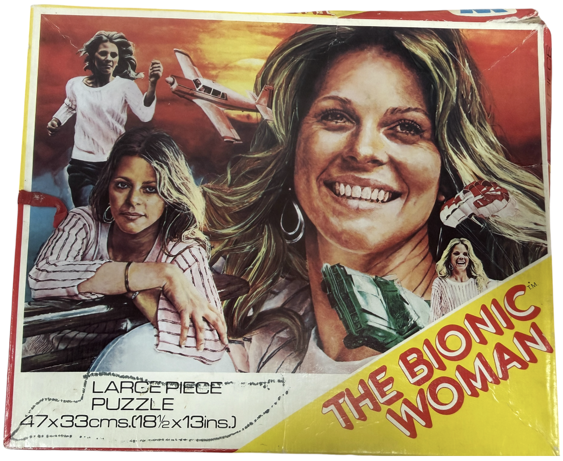 Vintage 1976 The Bionic Woman Whitman 224 Large Piece Jigsaw Puzzle Number 7801 Animated Jamie Sommers Montage - Complete And In The Original Box …