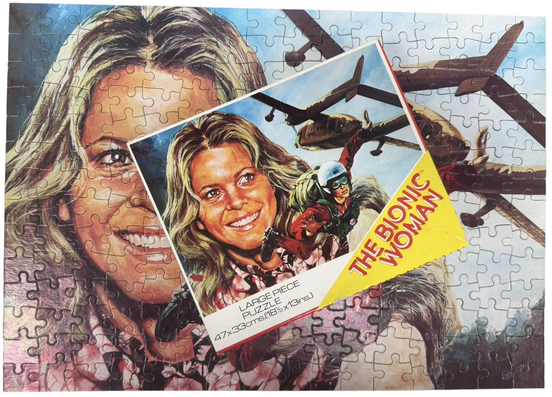 Vintage 1976 Whitman The Bionic Woman 224 Large Piece Jigsaw Puzzle Number 7801 -&nbsp; Jamie Sommers Skydiving - Complete And In The Original Box