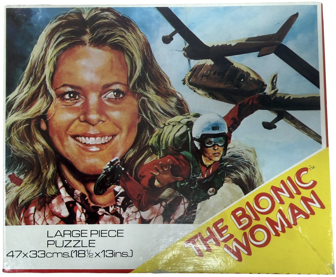 Vintage 1976 Whitman The Bionic Woman 224 Large Piece Jigsaw Puzzle Number 7801 -&nbsp; Jamie Sommers Skydiving - Complete And In The Original Box