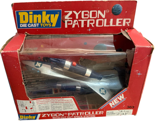 Vintage Dinky Toys 1978 No. 363 Die-Cast Metal Zygon Patroller Space Ship With Cut Out Space Station - Former Shop Counter Display Item