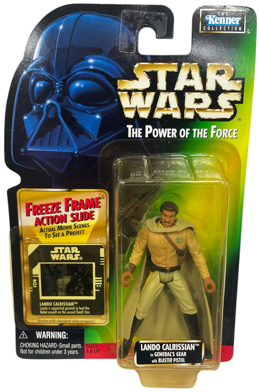 Vintage Star Wars 1997 The Power Of The Force Lando Calrissian In Generals Gear Action Figure With Freeze Frame Movie Slide - Ex Shop Stock