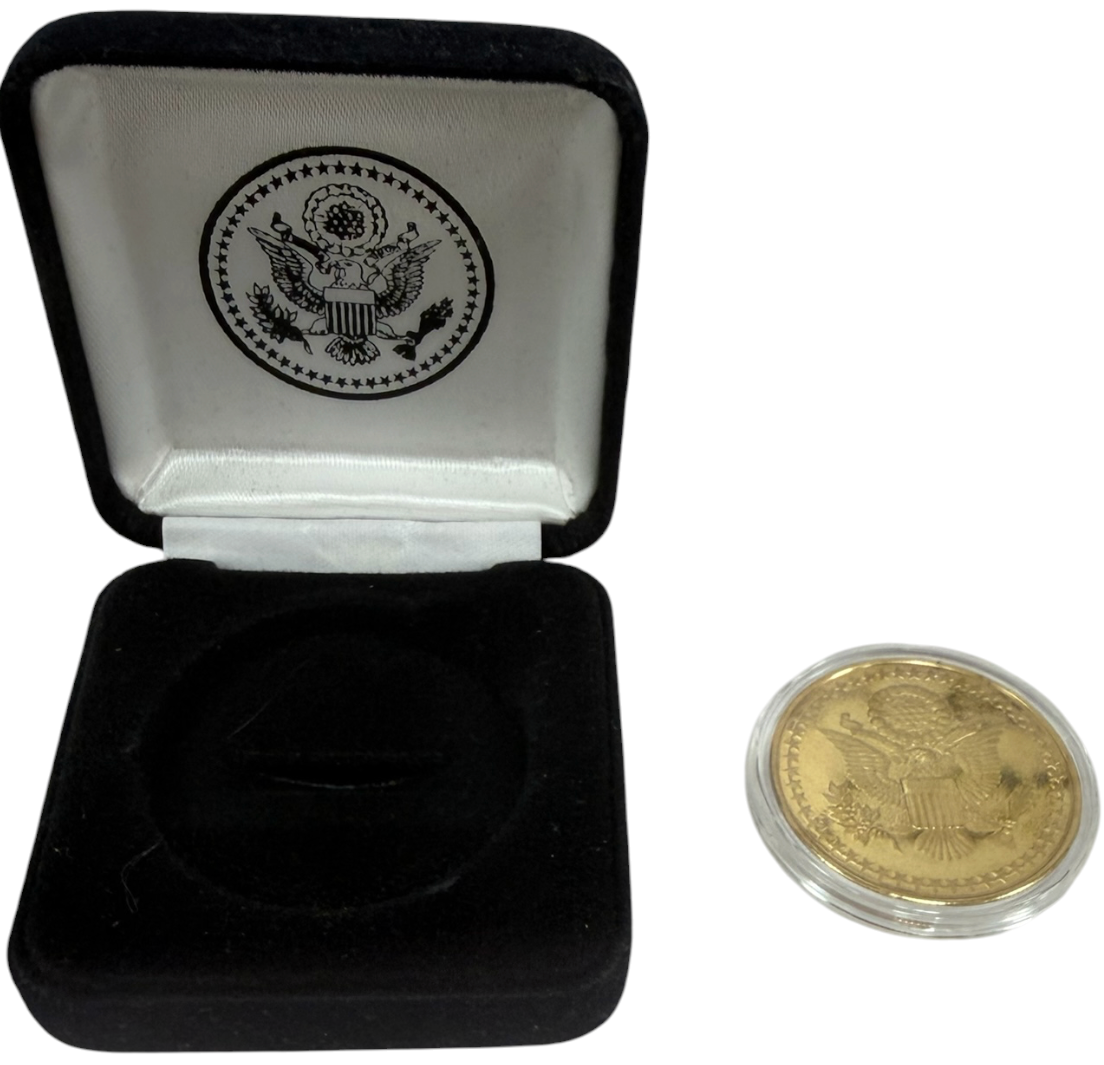 US Navy Challenge Coin "Enduring Freedom" Gold Plated Presentation Box Medallion - Mint Condition