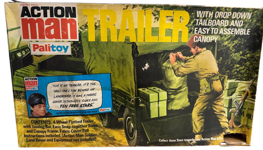 Vintage Palitoy 1975 Action Man Trailer With Drop Down Tailboard And Easy To Assemble Canopy - In The Original Box