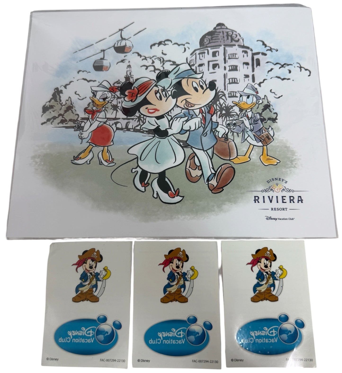 2022 Disney Cruise Line - Riviera Resort - Disney Vacation Club Lithograph Print + 3 x Vacation Club Pirate Stickers