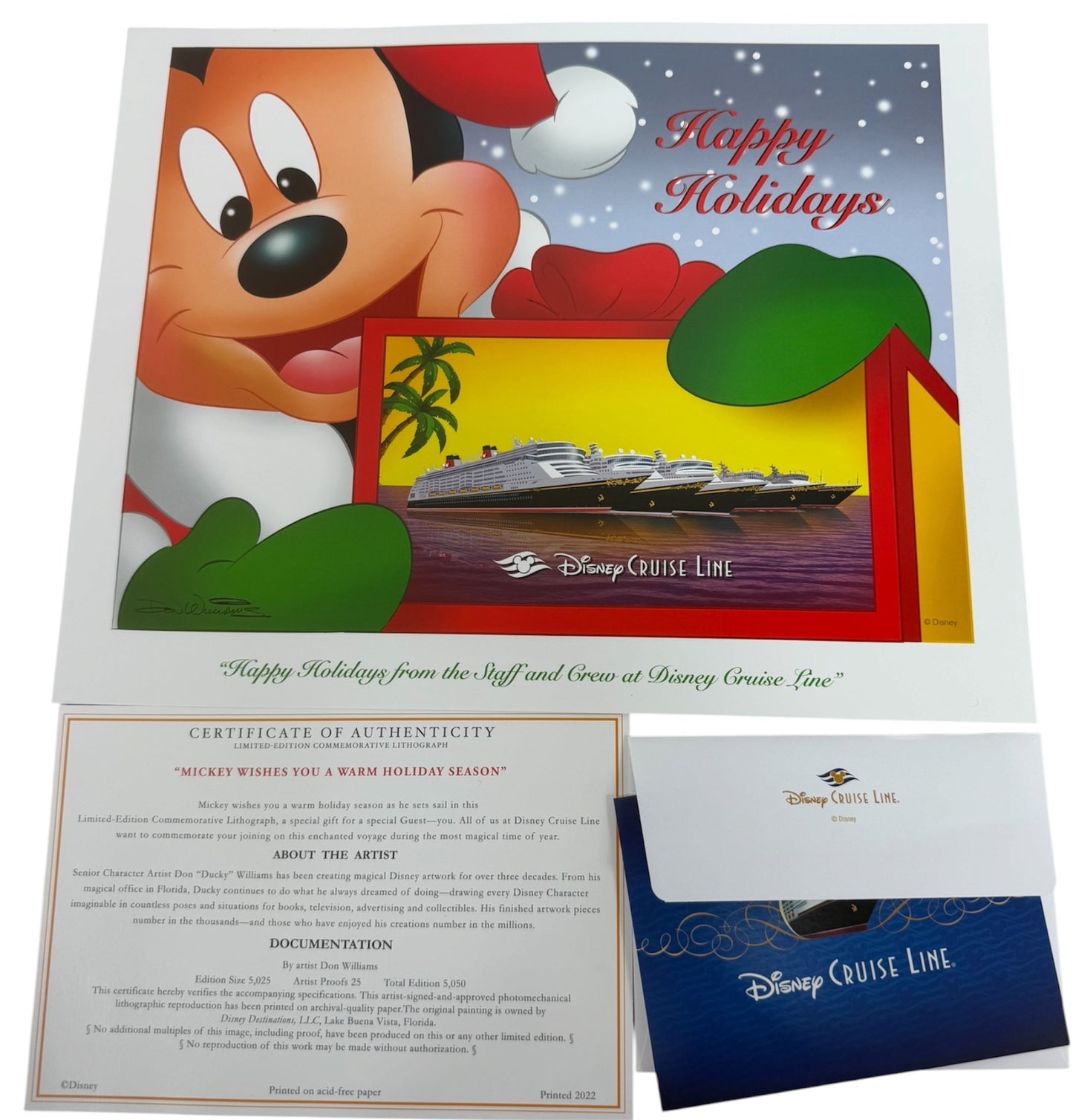 2022 Disney Cruise Line - Mickey Mouse Wishes You a Warm Holiday Season Ltd Ed Commemorative Lithograph Print