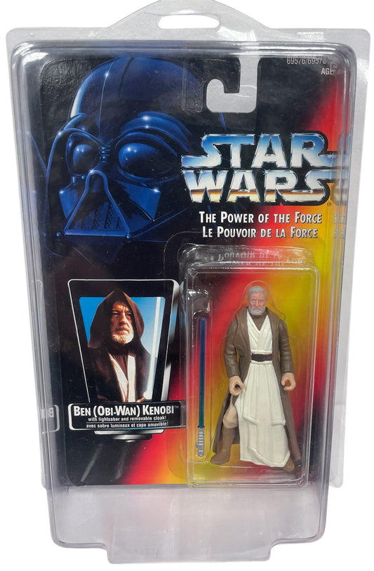 Vintage Kenner 1995 Star Wars The Power Of The Force Ben (Obi-Wan) Kenobi Red Card Action Figure In Protective Case - Ex Shop Stock.