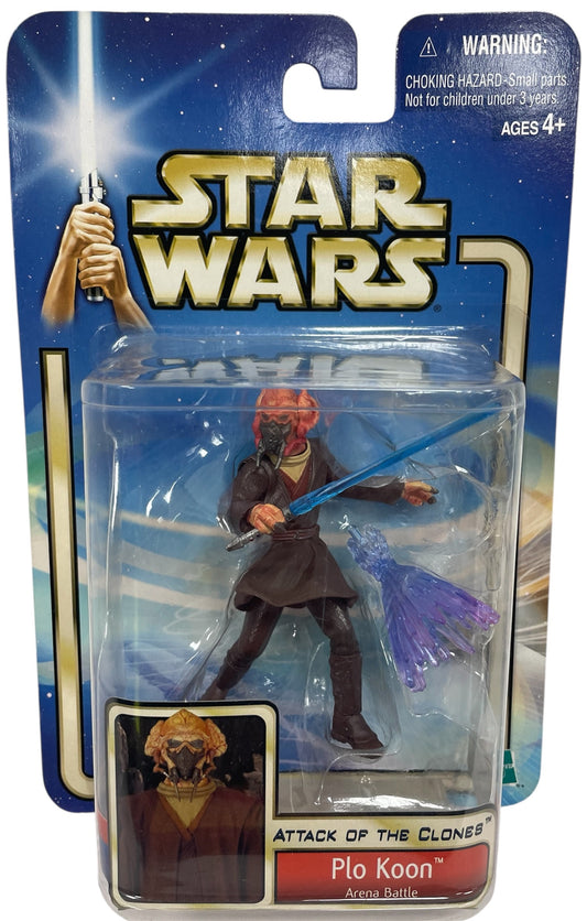 Vintage 2002 Star Wars The Attack Of The Clones Plo Koon Arena Battle Jedi Master Action Figure With Force Blast Energy Effect - Brand New Factory Sealed Shop Stock Room Find