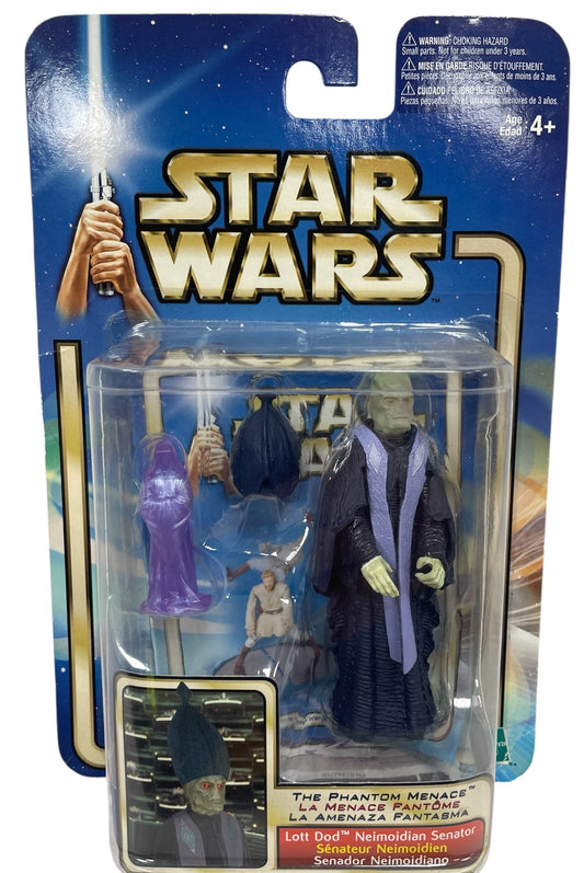 Vintage 2002 Star Wars The Attack Of The Clones Lott Dod Neimoidian Senator Action Figure With Holographic Darth Sidious - Brand New Factory Sealed Shop Stock Room Find