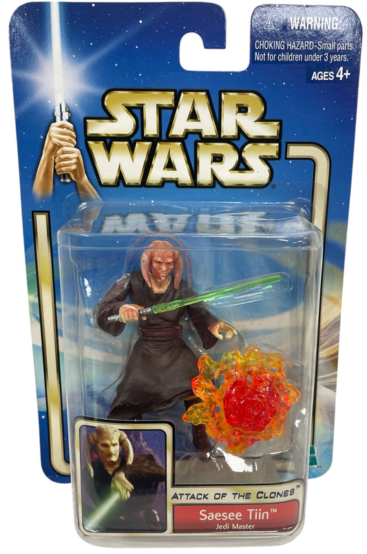 Vintage 2002 Star Wars The Attack Of The Clones Saesee Tiin Jedi Master Action Figure With Action Force Energy Effect - Brand New Factory Sealed Shop Stock Room Find