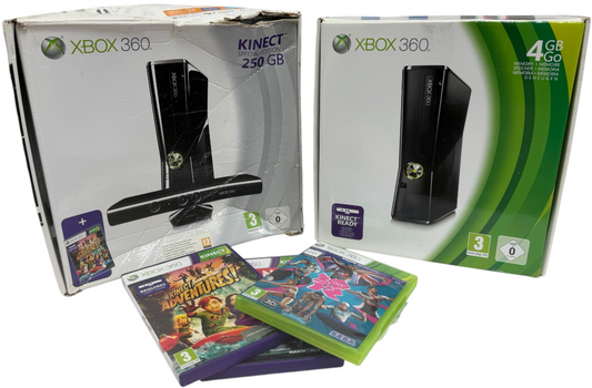 2011 XBOX 360 4GB Games Console With Kinect Special Edition Controllers & 3 Games - Boxed