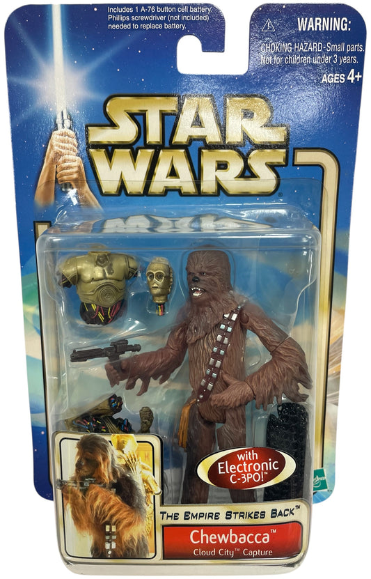 Vintage 2002 Star Wars The Attack Of The Clones Chewbacca Cloud City Capture Action Figure With Electronic C-3PO - Brand New Factory Sealed Shop Stock Room Find