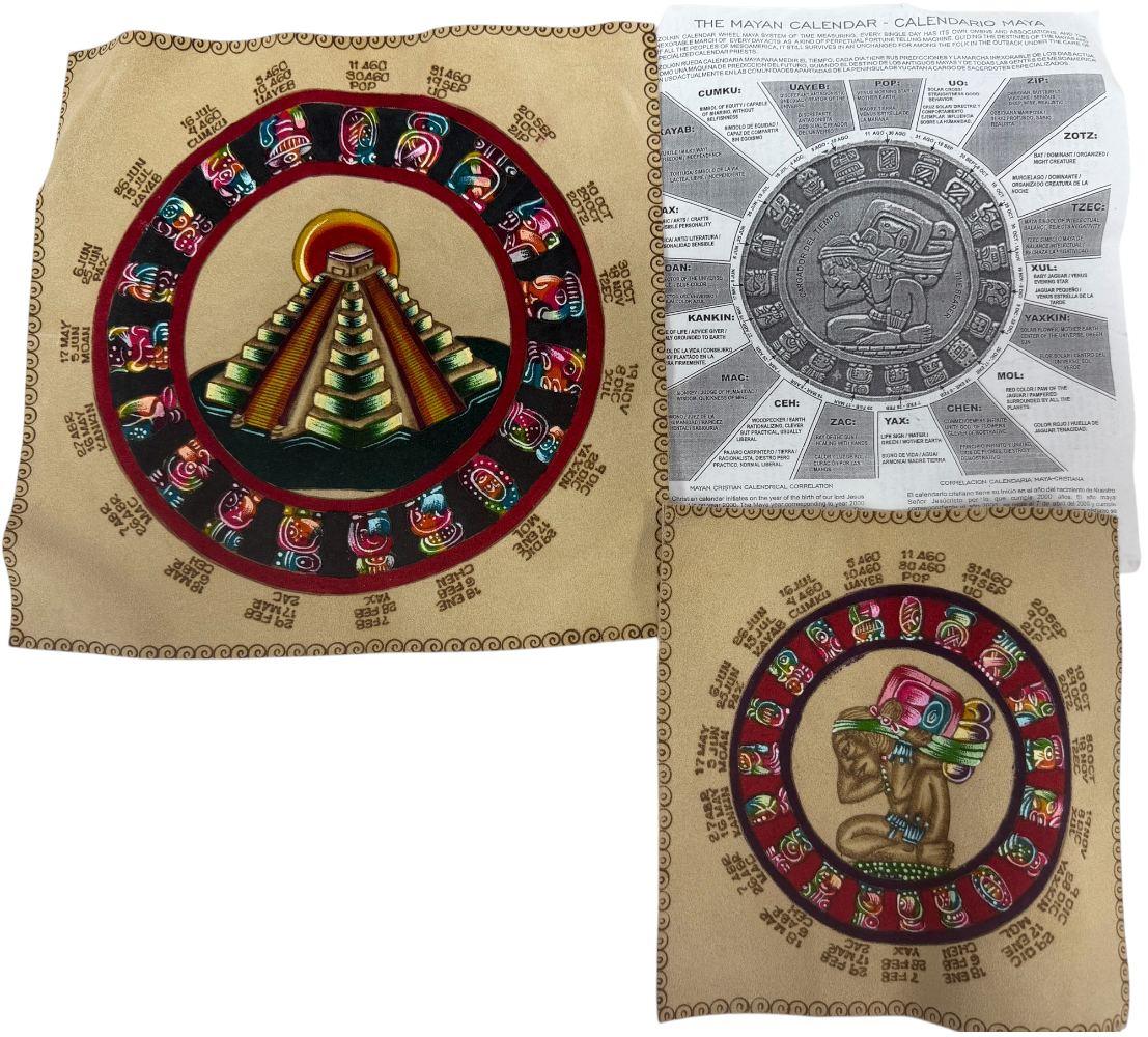 Vintage 2000 The Mayan Calendar Set Of Two On Suede Leather With Instructions On How To Read - Ex Shop Stock