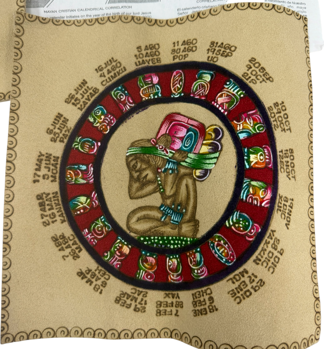 Vintage 2000 The Mayan Calendar Set Of Two On Suede Leather With Instructions On How To Read - Ex Shop Stock