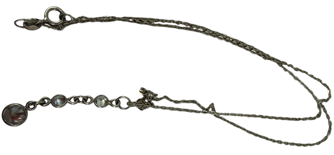 Vintage Dainty 925 Sterling Silver Double Strand Crystal Drop Necklace