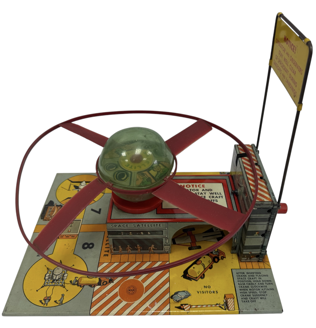 Vintage 1950's Louis Marx Toys - Space Satellite Launching Tin Litho Toy - In Working Condition