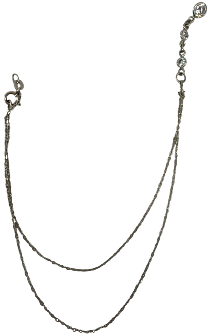 Vintage Dainty 925 Sterling Silver Double Strand Crystal Drop Necklace