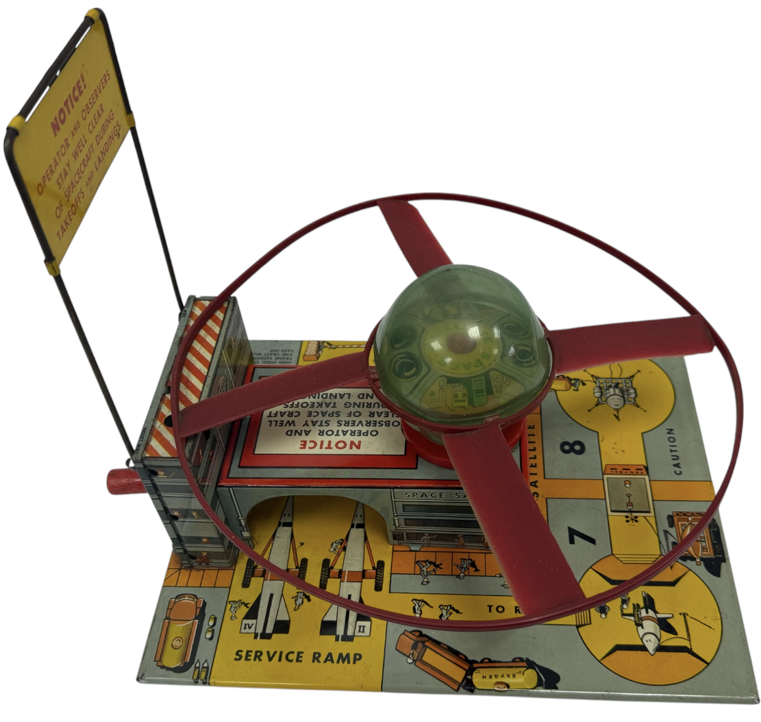 Vintage 1950's Louis Marx Toys - Space Satellite Launching Tin Litho Toy - In Working Condition