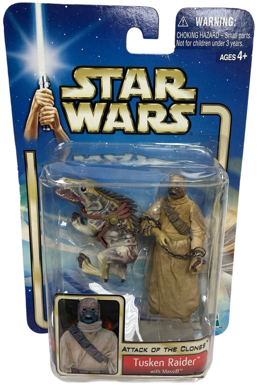Vintage 2002 Star Wars The Attack Of The Clones Tusken Raider Action Figure With Massiff - Brand New Factory Sealed Shop Stock Room Find