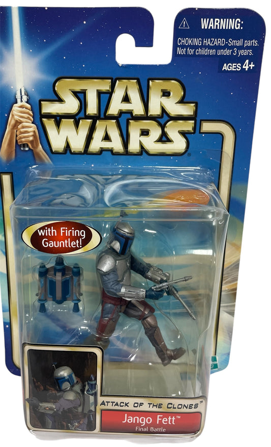 Vintage 2002 Star Wars The Attack Of The Clones Jango Fett Final Battle Action Figure With Firing Gauntlet - Brand New Factory Sealed Shop Stock Room Find
