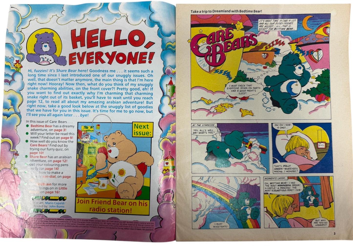Vintage Marvel UK - May 4th 1991 - Care Bears Comic Issue No. 219 Featuring Share Bear Snake Charming - Ultra Rare Copy In Fantastic Condition (6.0 Grade)
