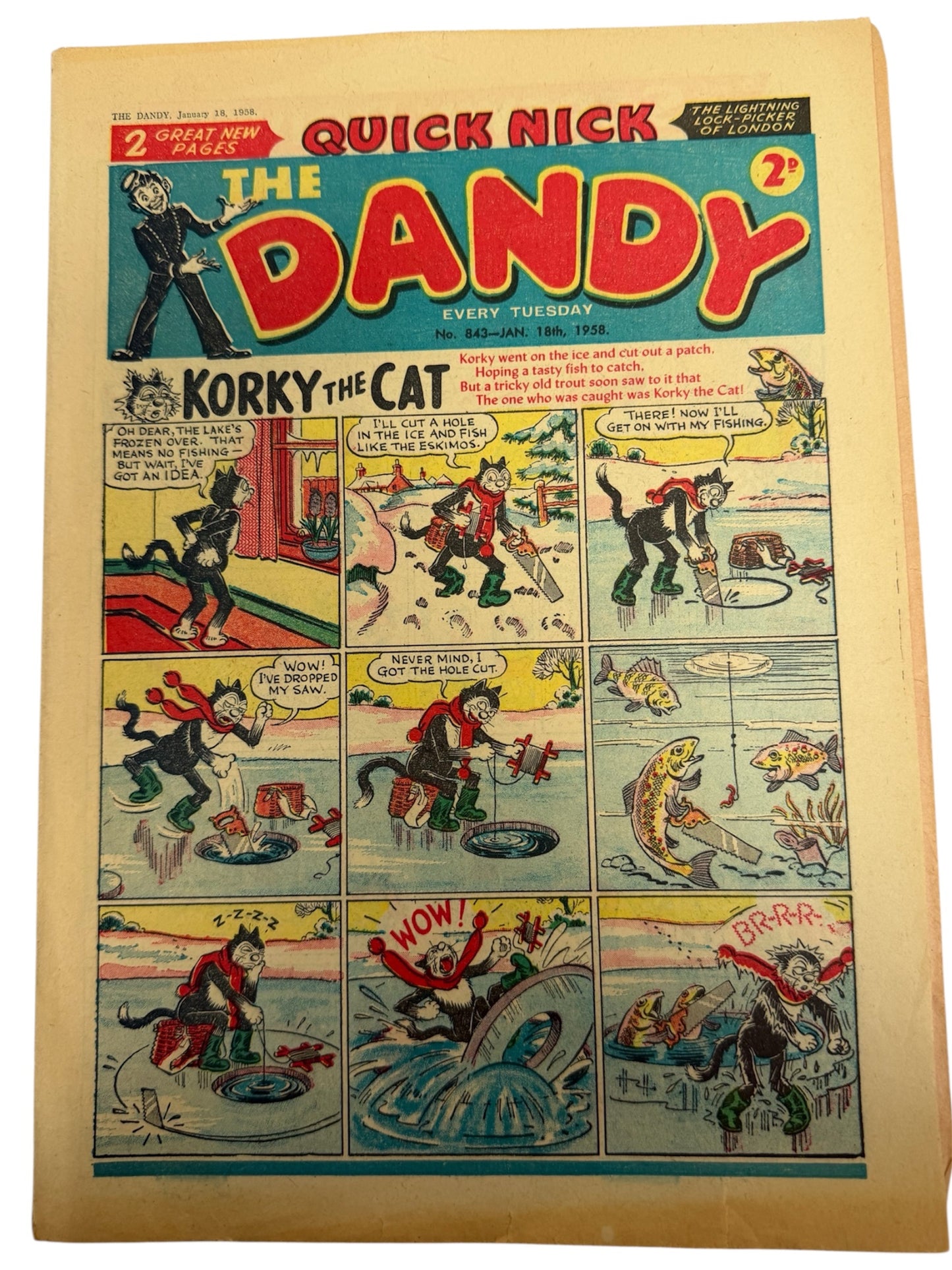 Vintage Rare 1958 The Dandy Weekly Comic No. 843 Boys And Girls Comic 18h January By D C Thomson & Co (5.0 Grade)