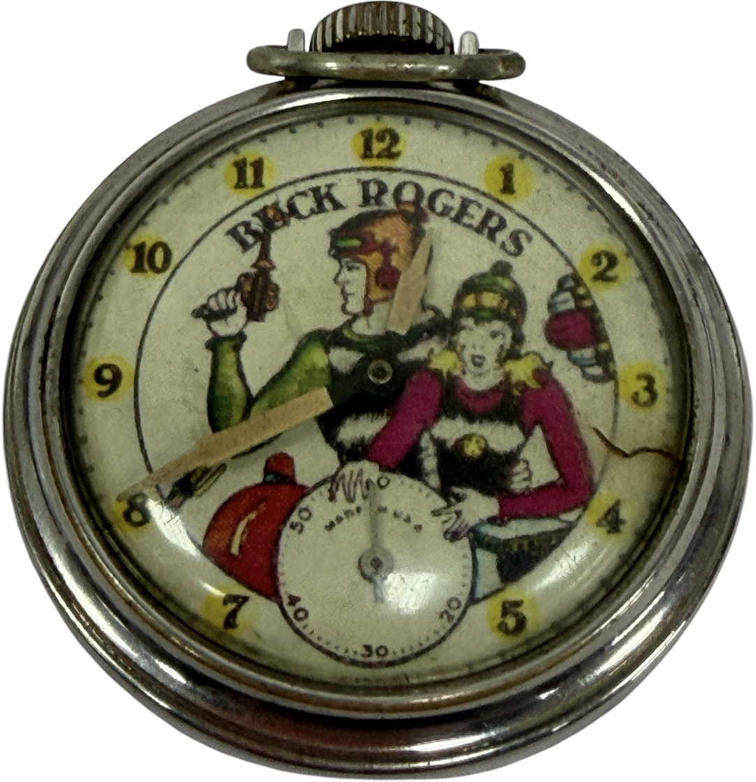 Vintage 1935 Buck Rogers Pocket Watch Ingraham - WORKING - Re-cased / Spares - Very Rare