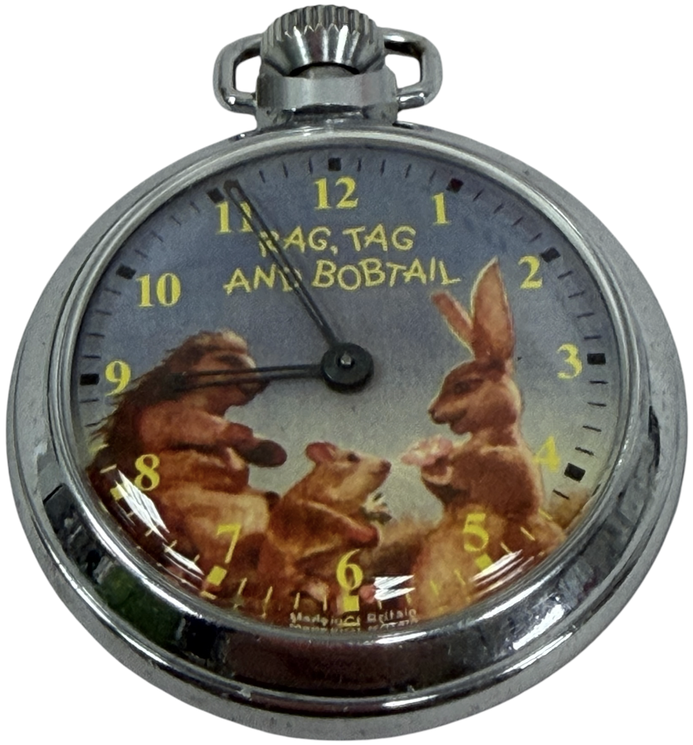 Vintage 1958 Ingersoll Smiths Character Pocket Watch Rag Tag and Bobtail In Working Condition - Ultra Rare