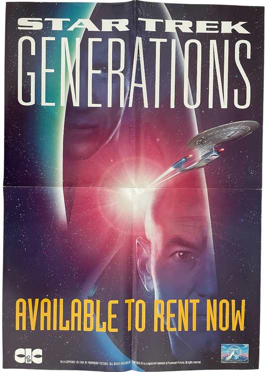Vintage CIC Video 1994 Star Trek Generations Movie - Available To Rent Now Poster - Brand New Unused Shop Stock