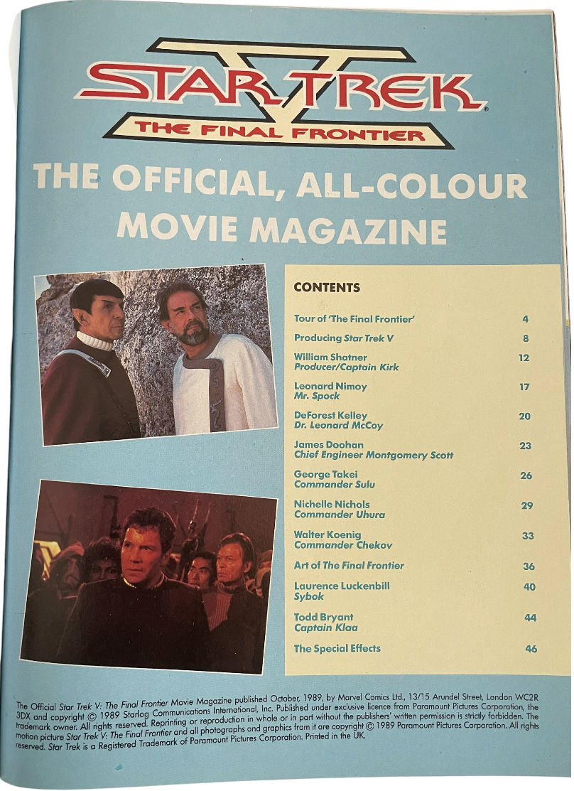 Vintage 1989 Starlogs Star Trek V The Final Frontier Official Movie Magazine - Unsold Ex Shop Stock