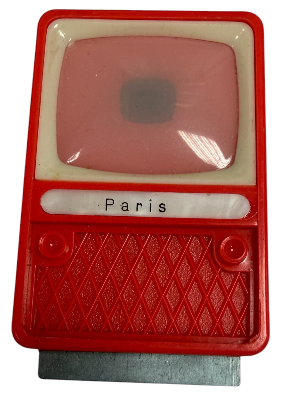 Vintage 1960's Plastiskop Miniature TV Photo Viewer Paris Souvenir Red Plastic - Fantastic Condition