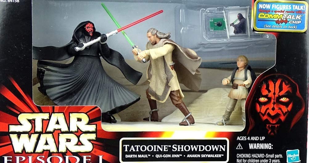 Vintage 1999 Star Wars Episode 1 The Phantom Menace Tatooine Showdown Action Figure Set - With Comm Tech Talk Chip - Brand New Factory Sealed Shop Stock Room Find