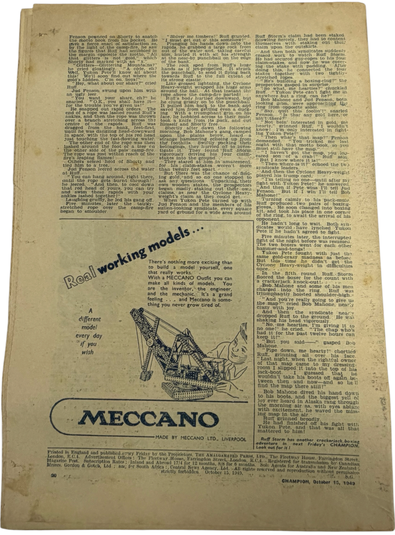 Vintage 1949 Amalgamated Press -The Champion Comic Issue No. 1446 - October 15 1949 - Ex Shop Stock (Grade 3.5)