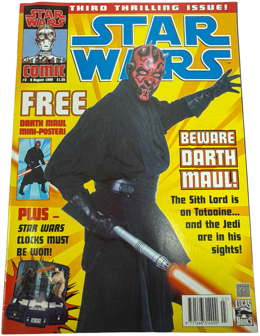 Vintage 1999 Titan Magazines -Star Wars Comic Issue No.3&nbsp; - 8 August 1999 - With Free Darth Maul Poster - Ex Shop Stock (Grade 9.0)