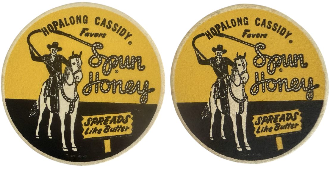 Vintage Rare 1950's Set Of 2 Hopalong Cassidy Favors Spun Honey Drinks Coaster / Mat Set - Unused