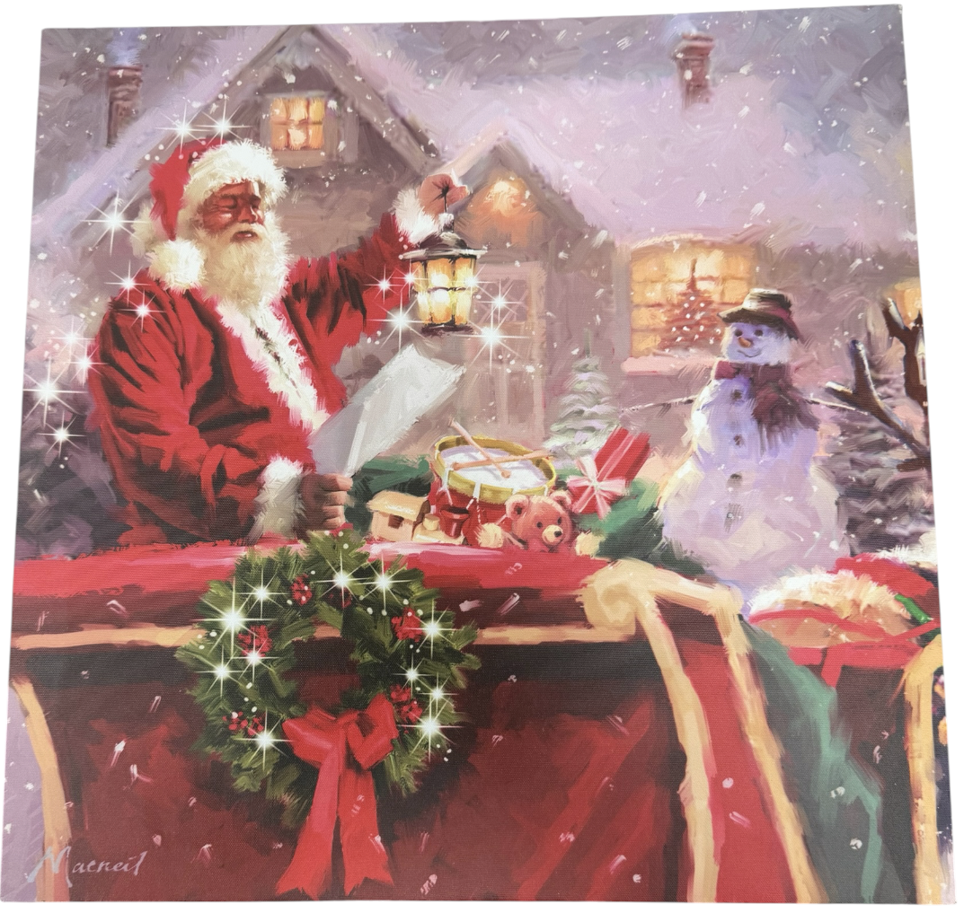Santa Delivery LED Light Up Christmas Canvas 40x40cm by Richard MacNeil - Ex Shop Stock