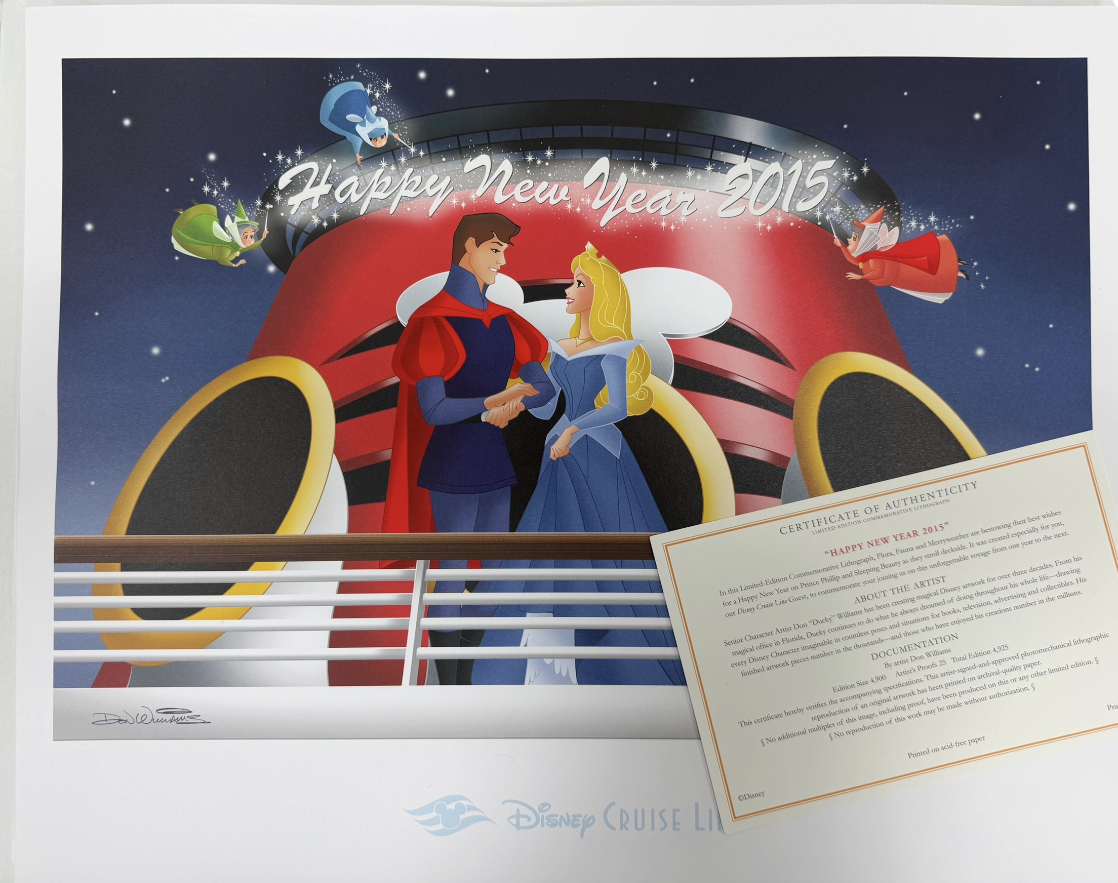 Disney Cruise Line 2015 New Year Lithograph Don Ducky Williams - Mint Condition COMPLETE With COA And In The Original Envelope