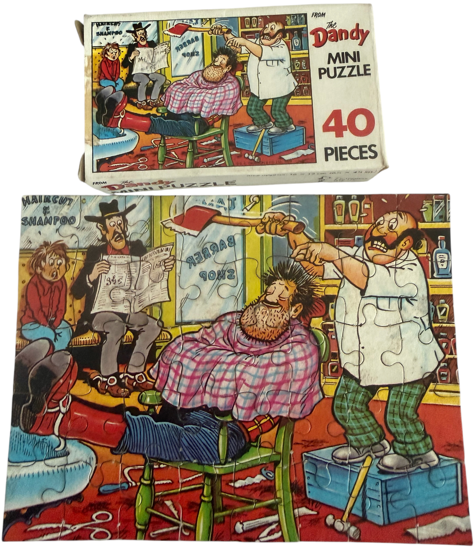 Vintage Waddingtons 1979 The Dandy 40 Piece Mini Jigsaw Puzzle Desperate Dan's Haircut 100% Complete In The Original Box