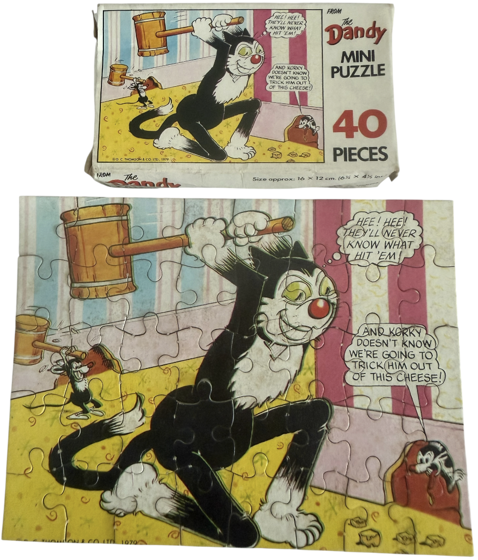 Vintage Waddingtons 1979 The Dandy 40 Piece Mini Jigsaw Puzzle Korky The Mouse Trapper 100% Complete In The Original Box