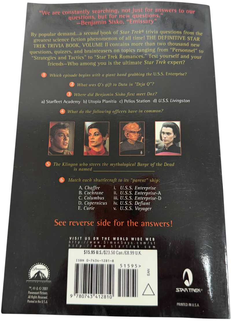 Vintage 2001 Pocket Books Star Trek Trivia Book Volume II 2 Jill Sherwin - Near Mint Unsold Ex Shop Stock
