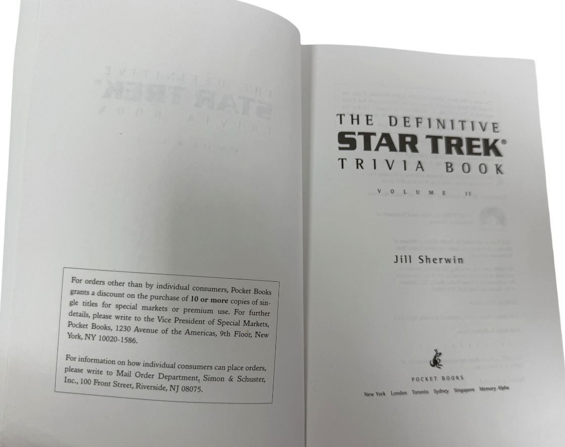 Vintage 2001 Pocket Books Star Trek Trivia Book Volume II 2 Jill Sherwin - Near Mint Unsold Ex Shop Stock