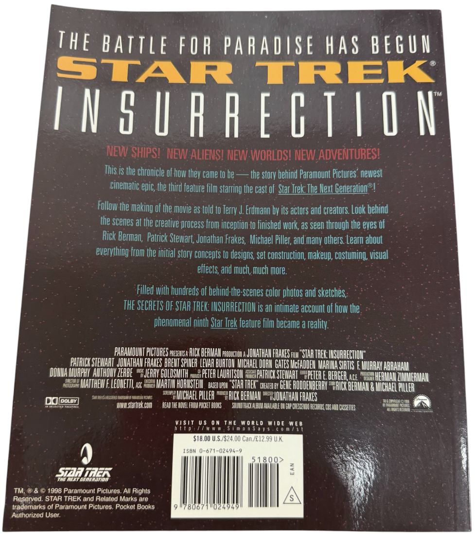 Vintage 1998 Pocket Books - The Secrets Of Star Trek Insurrection Paperback Book By Terry J Erdmann -Nr Mint Unsold Ex-Shop Stock